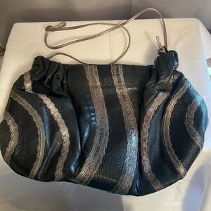 Vintage Carlos Falchi Exotic Leather Black Gray Clutch Shoulder Bag Purse